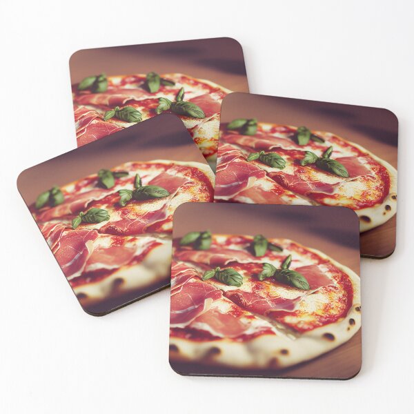 Item preview, Fresh Neapolitan Margherita pizza with prosciutto, food photography, computer AI generated art designed and sold by SvetlanaSF.