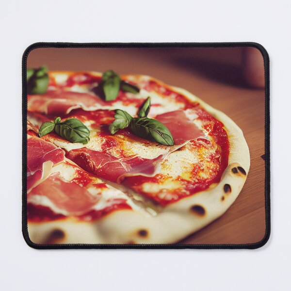 Item preview, Fresh Neapolitan Margherita pizza with prosciutto, food photography, computer AI generated art designed and sold by SvetlanaSF.