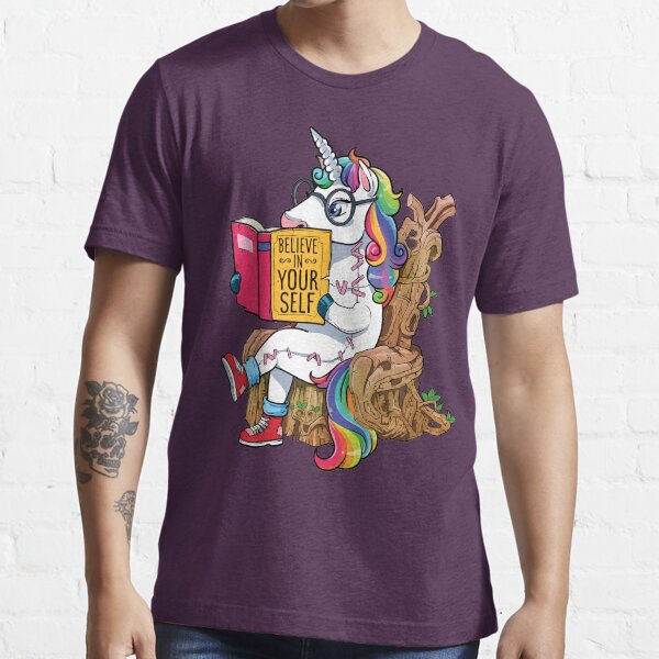 Unicorn T Shirt Believe in Yourself Motivational Book Lover Essential T-Shirt