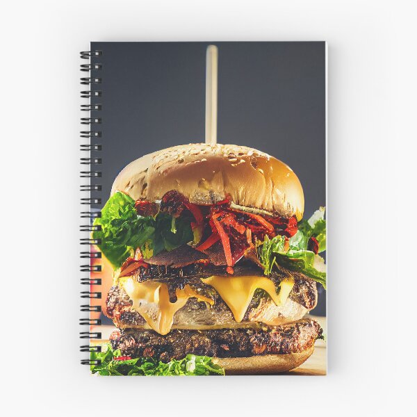 Item preview, Big double beef burger on the wooden board, food photography, computer AI generated art designed and sold by SvetlanaSF.