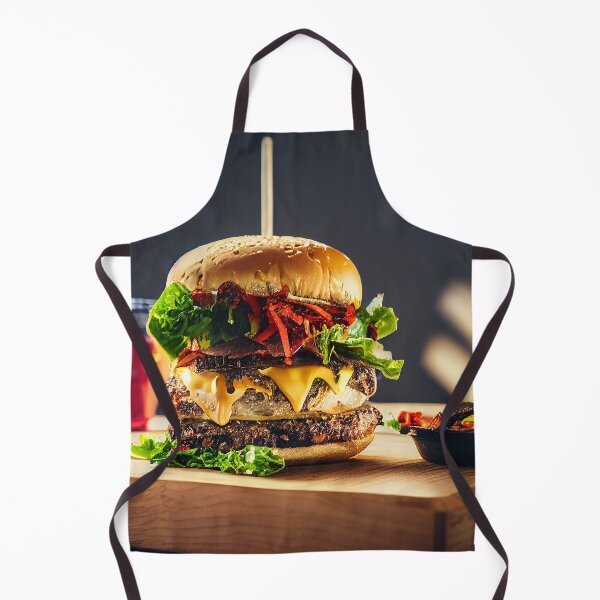Item preview, Big double beef burger on the wooden board, food photography, computer AI generated art designed and sold by SvetlanaSF.