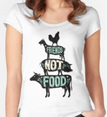 Friends Not Food - Vegan Vegetarian Animal Lovers T-Shirt - Vintage Distressed Women's Fitted Scoop T-Shirt