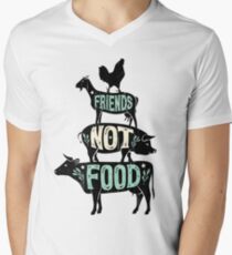 Friends Not Food - Vegan Vegetarian Animal Lovers T-Shirt - Vintage Distressed Men's V-Neck T-Shirt