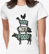 Friends Not Food - Vegan Vegetarian Animal Lovers T-Shirt - Vintage Distressed Women's Fitted T-Shirt