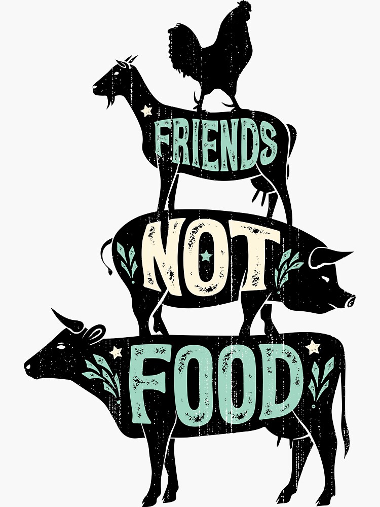 Friends Not Food - Vegan Vegetarian Animal Lovers T-Shirt - Vintage Distressed by LiqueGifts