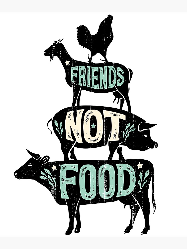 Friends Not Food - Vegan Vegetarian Animal Lovers T-Shirt - Vintage Distressed by LiqueGifts