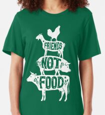 Friends Not Food - Vegan Vegetarian Animal Lovers T-Shirt - Vintage Distressed Slim Fit T-Shirt