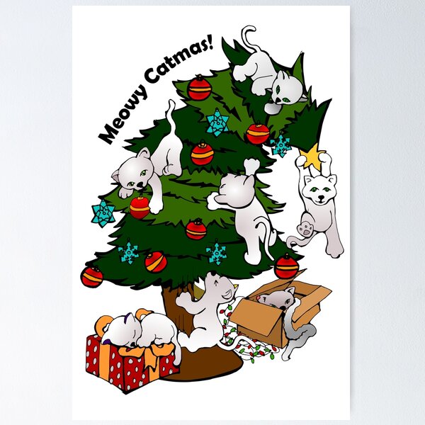 Item preview, Meowy Catmas Tree * Merry Christmas with white light cats. designed and sold by MyThingNow.