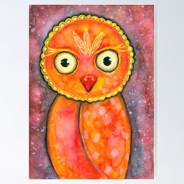 Item preview, The staring orange owl designed and sold by lenaliluna.