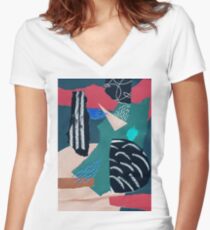 paper collage with embroidery Women's Fitted V-Neck T-Shirt