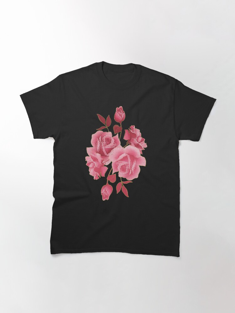 black shirt with pink roses