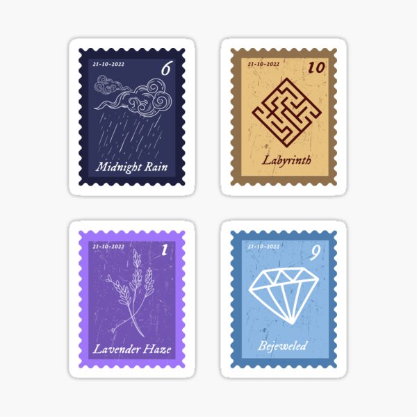 TS10 Midnights Song Stamps (Midnight Rain, Labyrinth, Lavender Haze, Bejeweled) Sticker