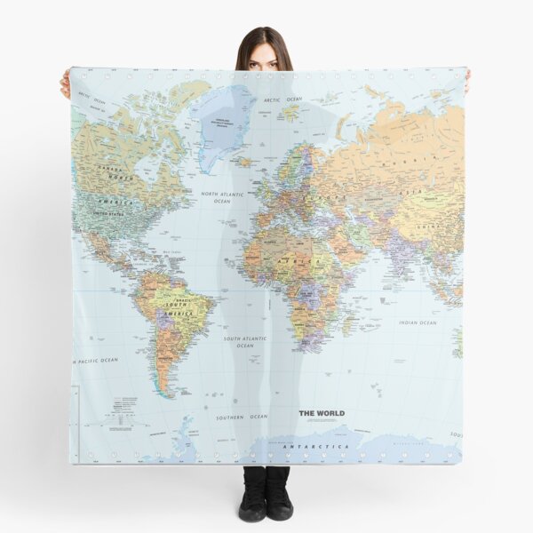 Cooper girl Political World Map Silk Scarf Shawl Wrap for Women Girls