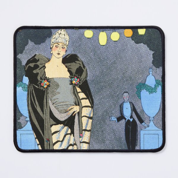 Artikelvorschau, Abendgarderobe Modeillustration von George Barbier Art Deco Vintage Ausstellung Museum entworfen und verkauft von Tamas Das.