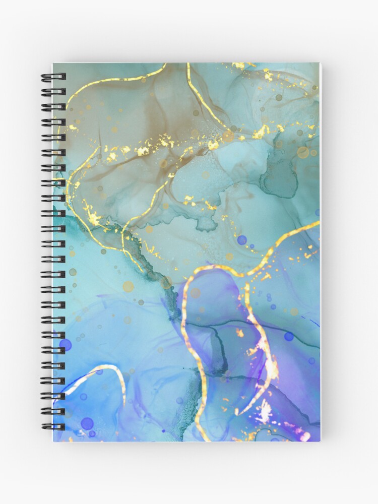 Thumbnail 1 of 3, Spiral Notebook, Aqua Liquid Paint Marble 16 designed and sold by MysticMarble.