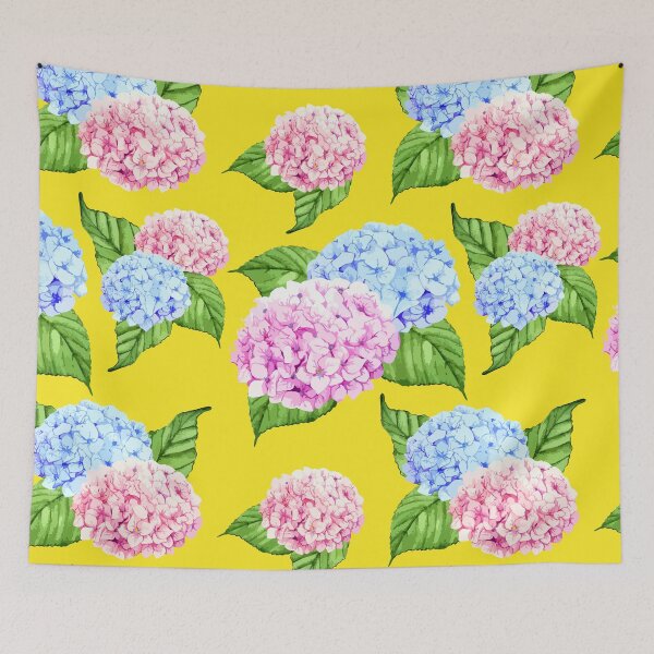 Item preview, Hand Drawn Vintage Flower Market -Pink Blue Hydrangea designed and sold by Tamas Das.