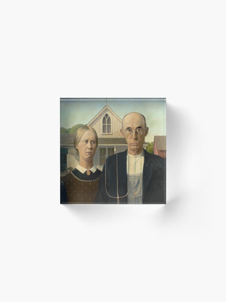 Alternate view of American Gothic Oil Painting by Grant Wood Acrylic Block