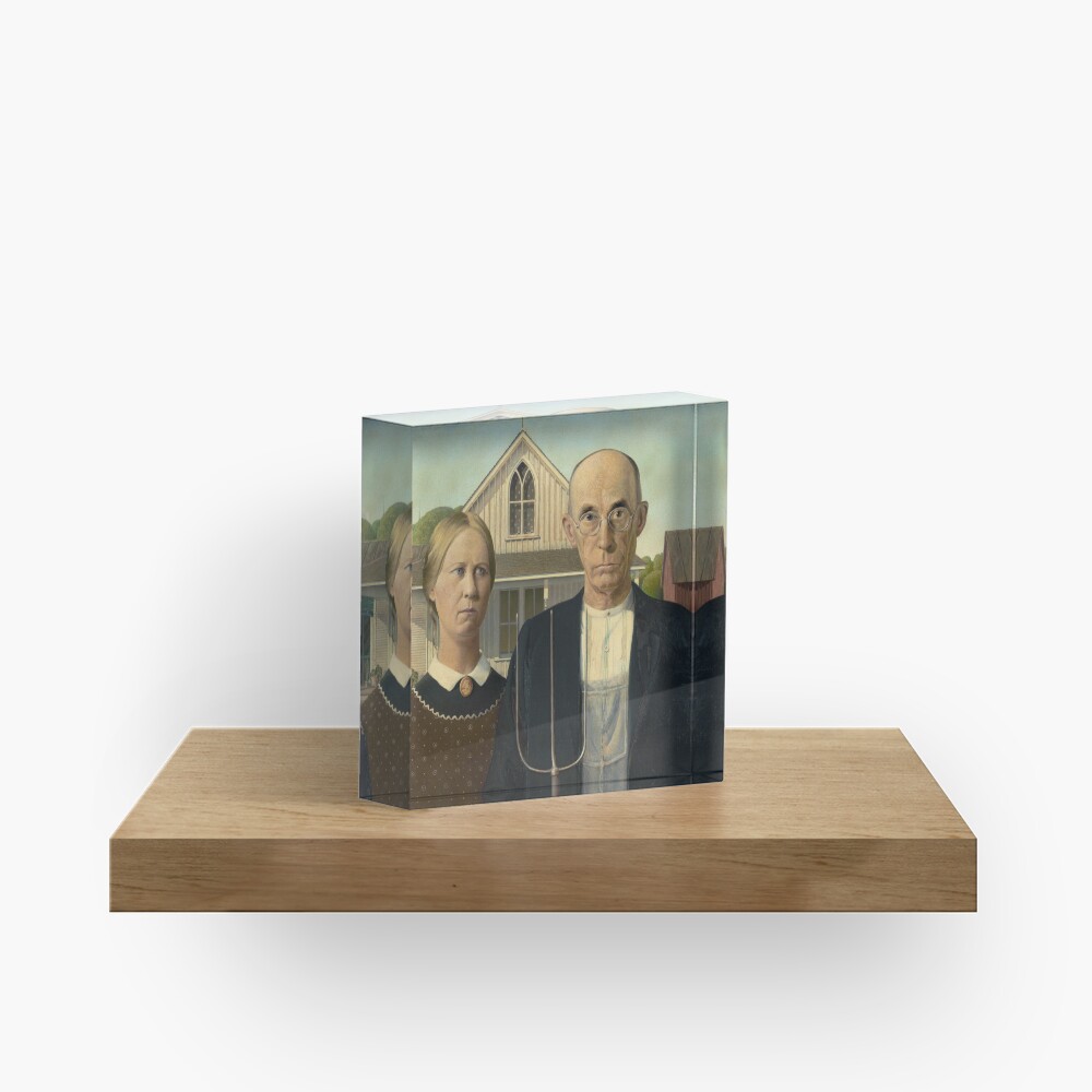 American Gothic Oil Painting by Grant Wood Acrylic Block