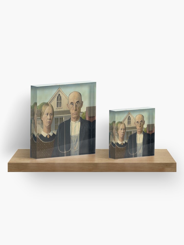 Alternate view of American Gothic Oil Painting by Grant Wood Acrylic Block