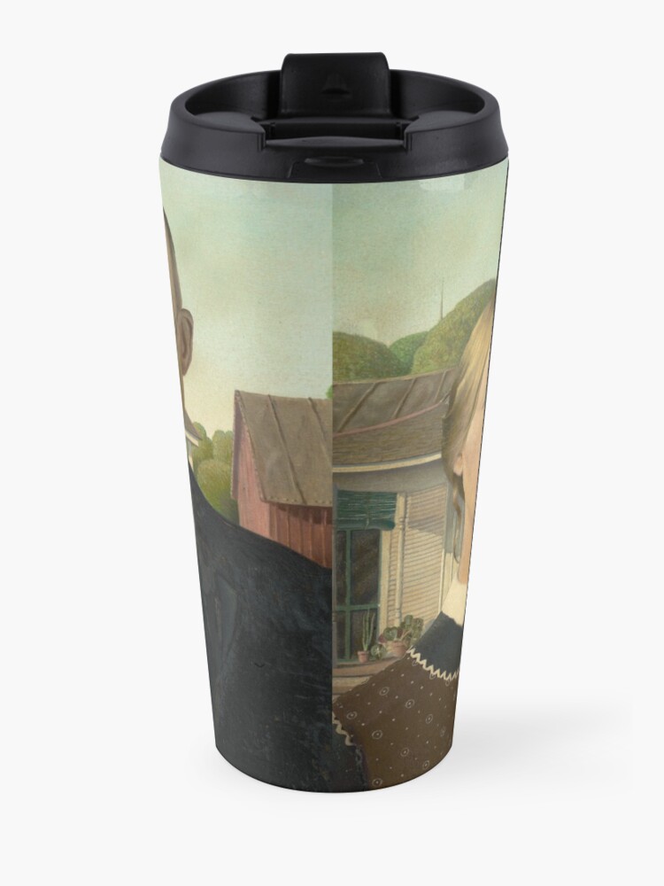 Alternate view of American Gothic Oil Painting by Grant Wood Travel Mug