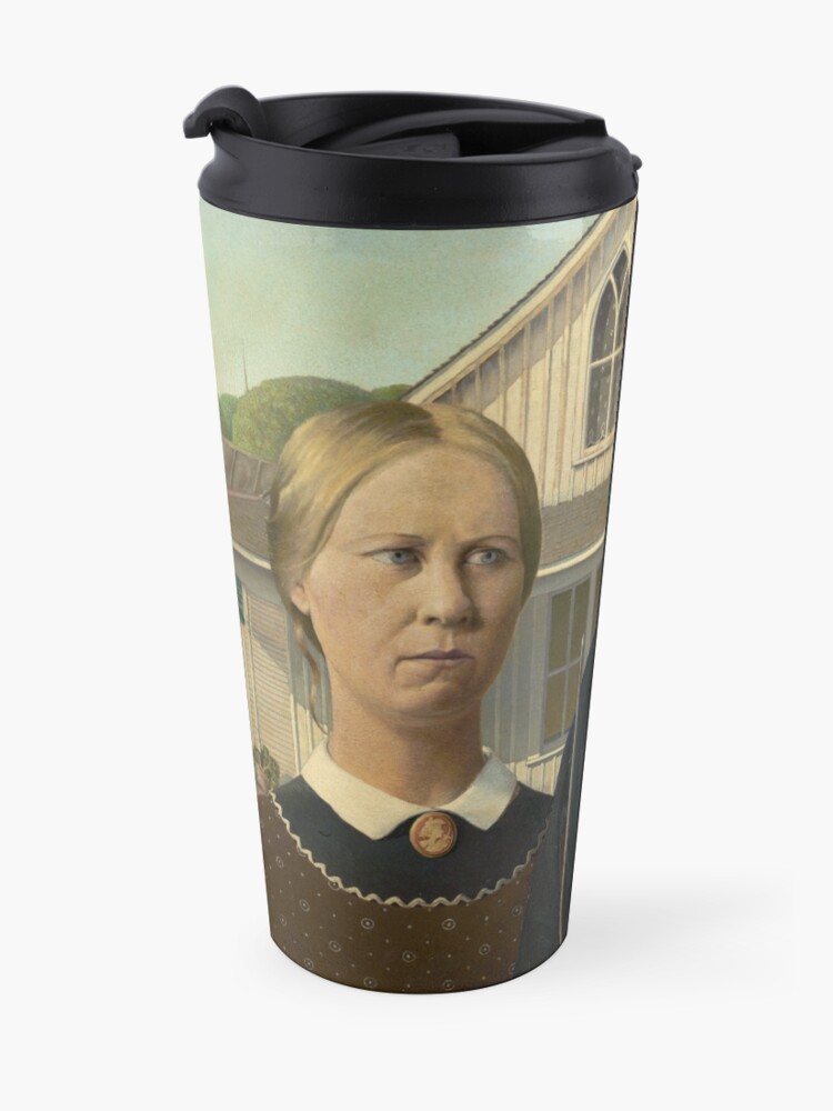 Alternate view of American Gothic Oil Painting by Grant Wood Travel Mug