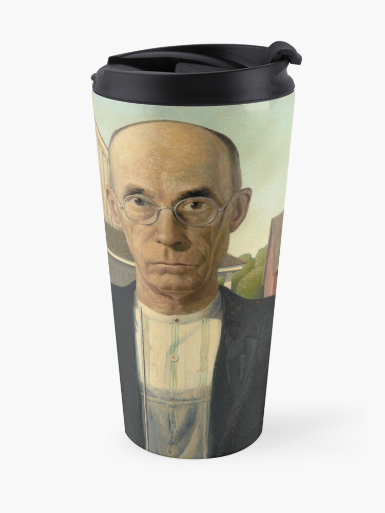 Alternate view of American Gothic Oil Painting by Grant Wood Travel Mug