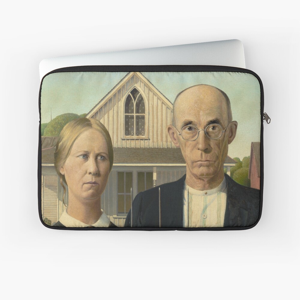American Gothic Oil Painting by Grant Wood Laptop Sleeve