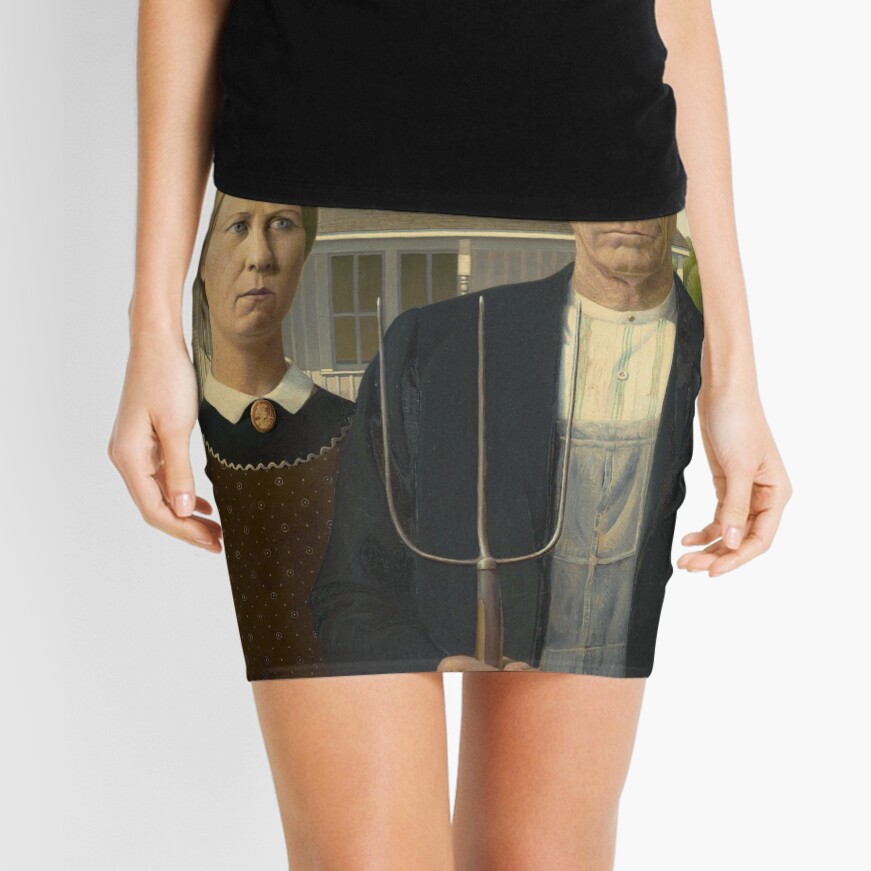 American Gothic Oil Painting by Grant Wood Mini Skirt