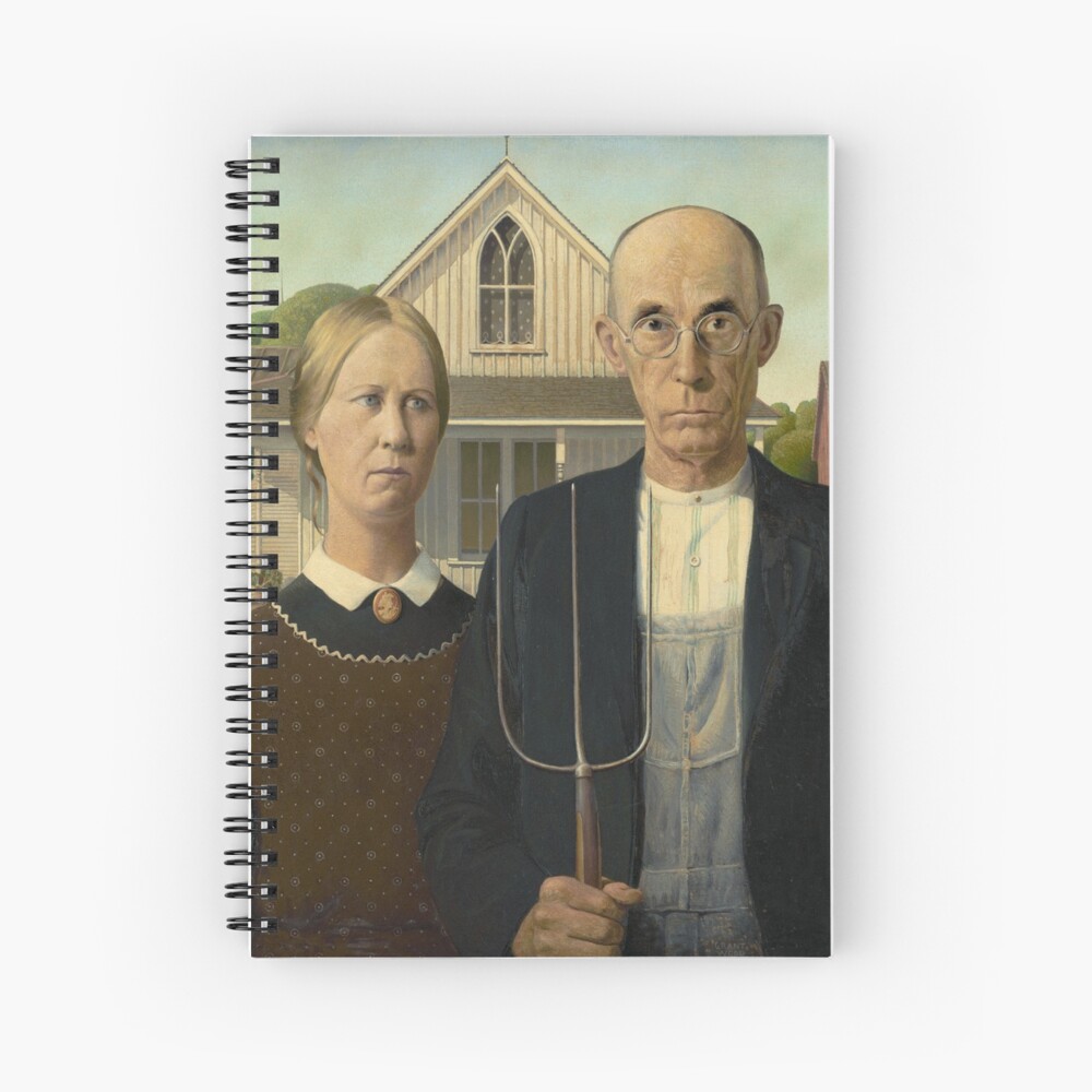 American Gothic Oil Painting by Grant Wood Spiral Notebook