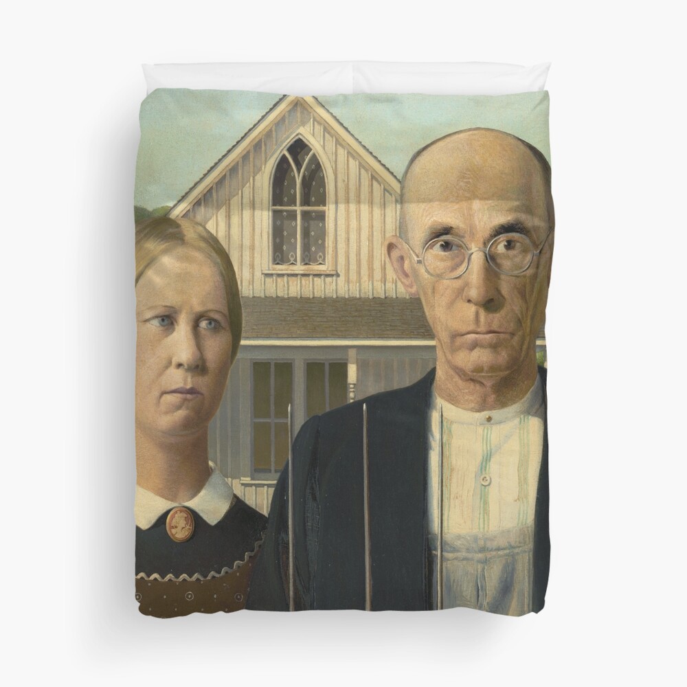 American Gothic Oil Painting by Grant Wood Duvet Cover