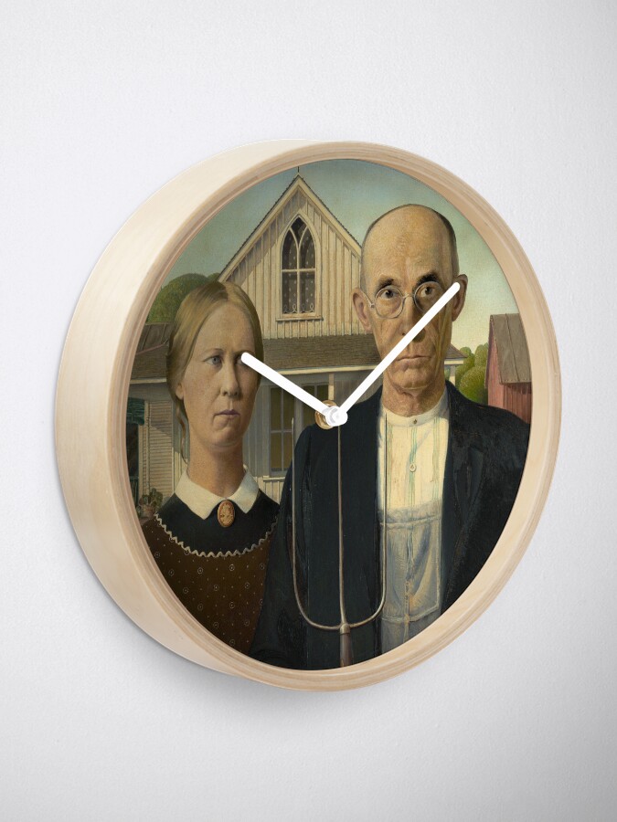 Alternate view of American Gothic Oil Painting by Grant Wood Clock