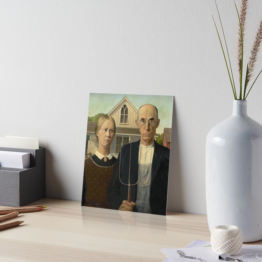 American Gothic Oil Painting by Grant Wood Art Board Print