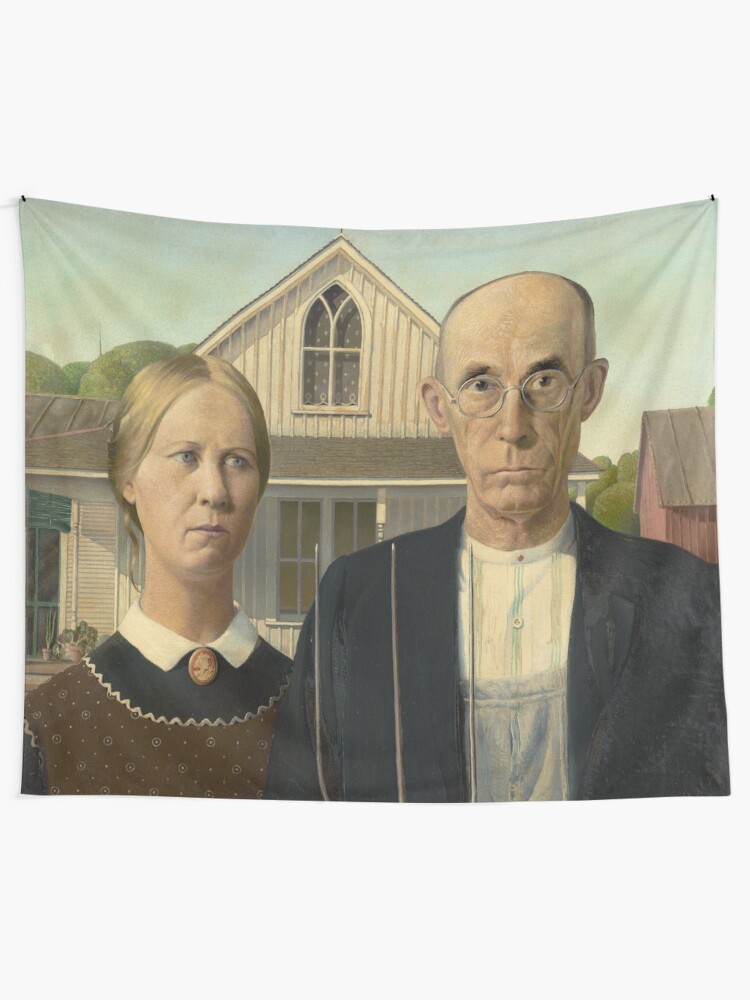 Alternate view of American Gothic Oil Painting by Grant Wood Tapestry