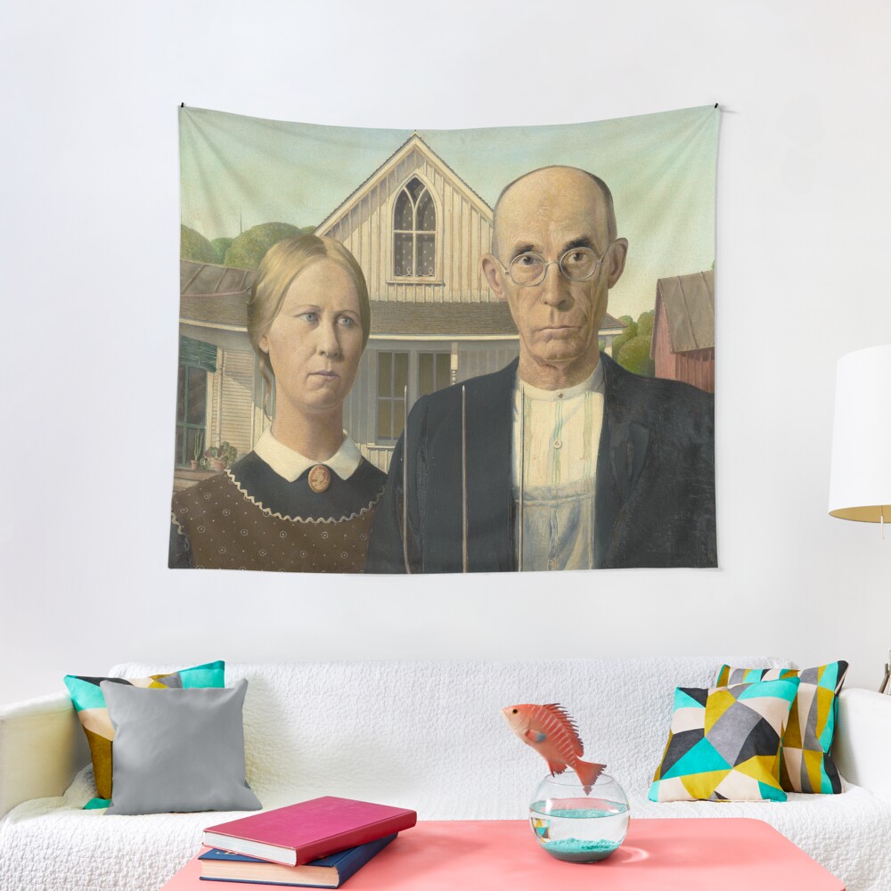 American Gothic Oil Painting by Grant Wood Tapestry