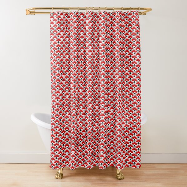 974150266 CafePress Falling Gray And Red Circles Shower Curtain 