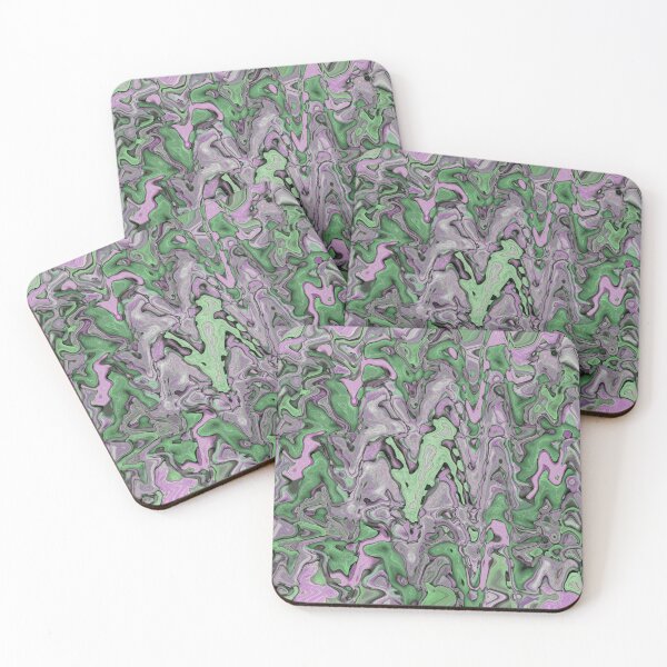 Item preview, Wavy Lines Liquid Abstract Art in Shades of Green Lilac Gray - Hippie Style designed and sold by Beachy.