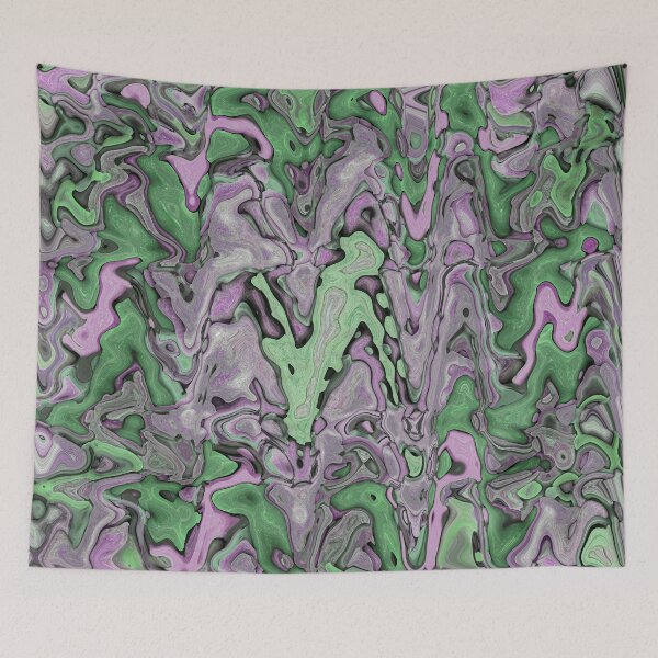 Item preview, Wavy Lines Liquid Abstract Art in Shades of Green Lilac Gray - Hippie Style designed and sold by Beachy.