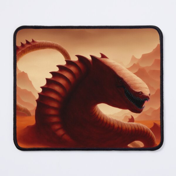 Item preview, Olgoi-Khorkhoi the Mongolian death-worm next to some ruins in the desert designed and sold by BrachiaST.