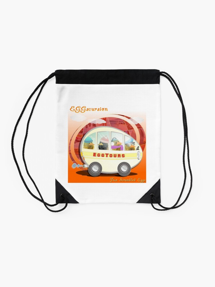 Alternate view of Two Scrambled Eggs - EGGscursion Drawstring Bag