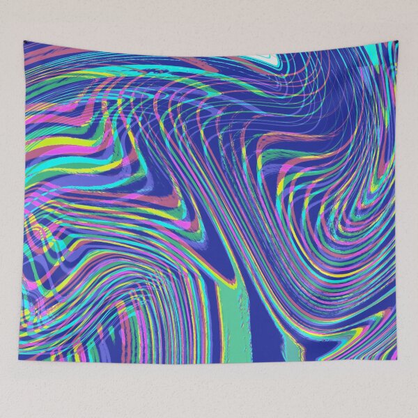 Item preview, Modern Liquid Swirl Abstract Pattern Square Vibrant Neon  and Dark Blue Multicolor Design designed and sold by theprintedclub.
