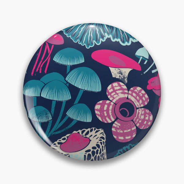 Item preview, Otherworldly fungi // midnight blue background aqua teal and pink wild toadstool mushrooms  designed and sold by SelmaCardoso.