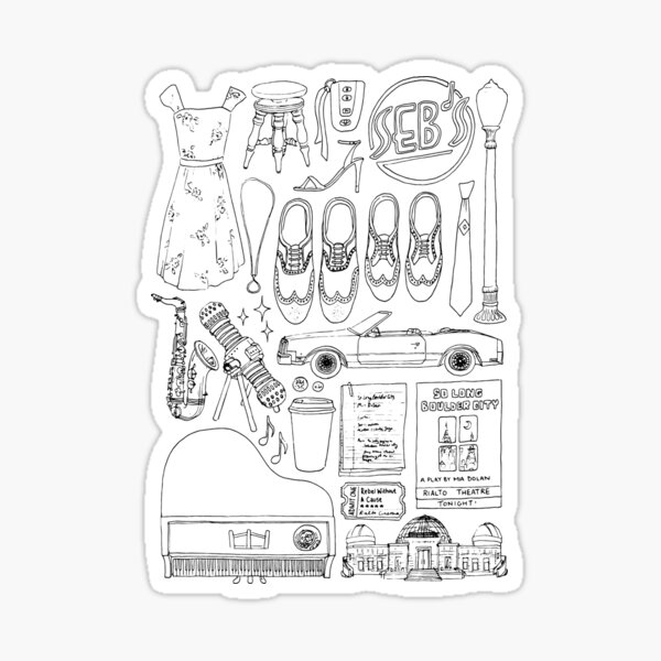La La Land Flatlay Illustration Black & White Line Drawing Sticker