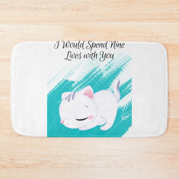 Item preview, I would spend Nine Lives with You - White cat cartoon - Yoga - stretch - cat - meditate - blue swatch background - cartoon aesthetic - Adorable designed and sold by Mechanical-Artt.