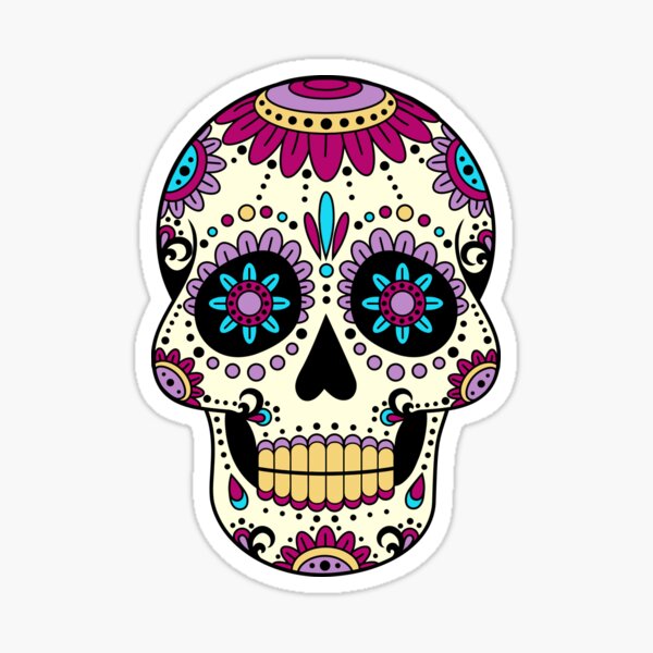 Dia De Muertos. Calaveras Decorativas, Guitarra Y Sombrero, Llama