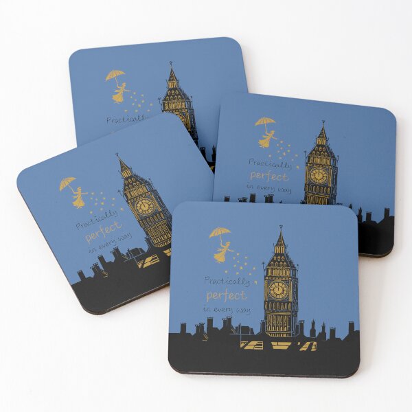 Item preview, Practically Perfect in Every Way, Mary Poppins and Big Ben Linocut Silhouette designed and sold by Maddy Bennett.