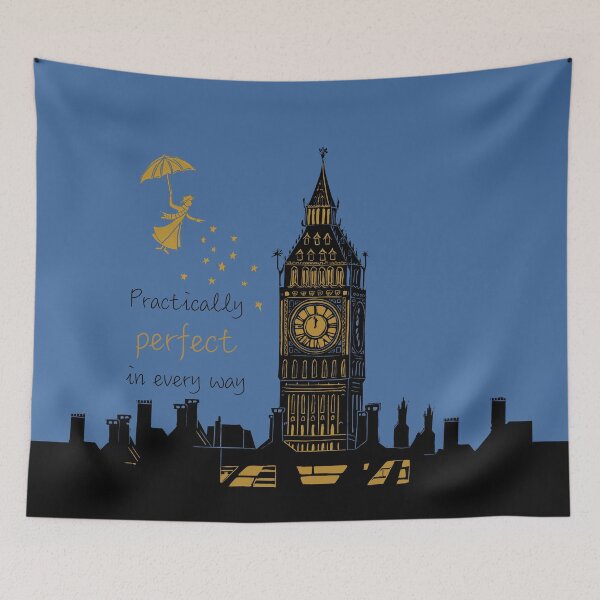 Item preview, Practically Perfect in Every Way, Mary Poppins and Big Ben Linocut Silhouette  designed and sold by Maddy Bennett.