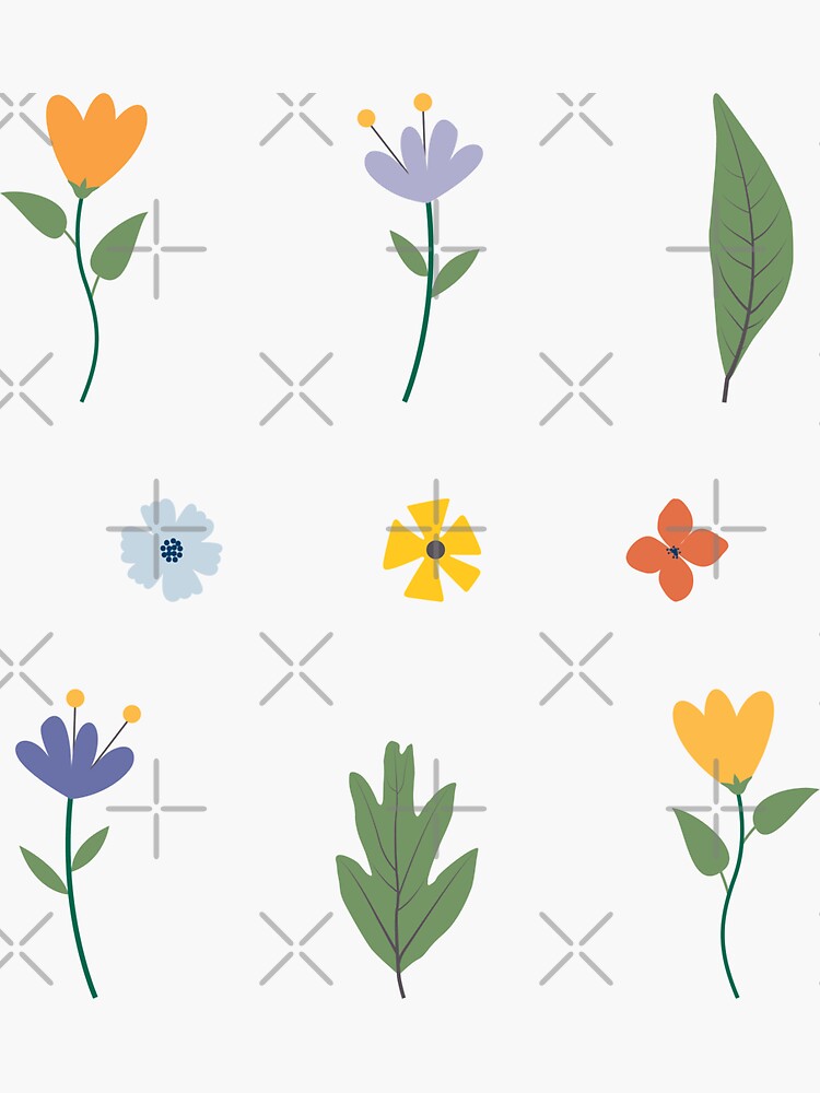 Floral Overall Pattern Of Bunch Of Blue Yellow Flowers Sticker For