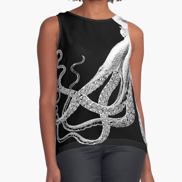 Octopus | Vintage Octopus | Tentacles | Sea Creatures | Nautical | Ocean | Sea | Beach | Black and White | Sleeveless Top