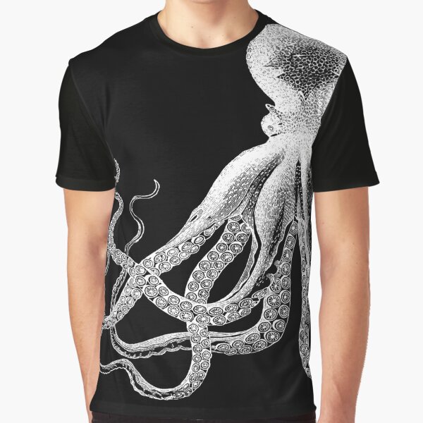 Octopus | Vintage Octopus | Tentacles | Sea Creatures | Nautical | Ocean | Sea | Beach | Black and White |  Graphic T-Shirt