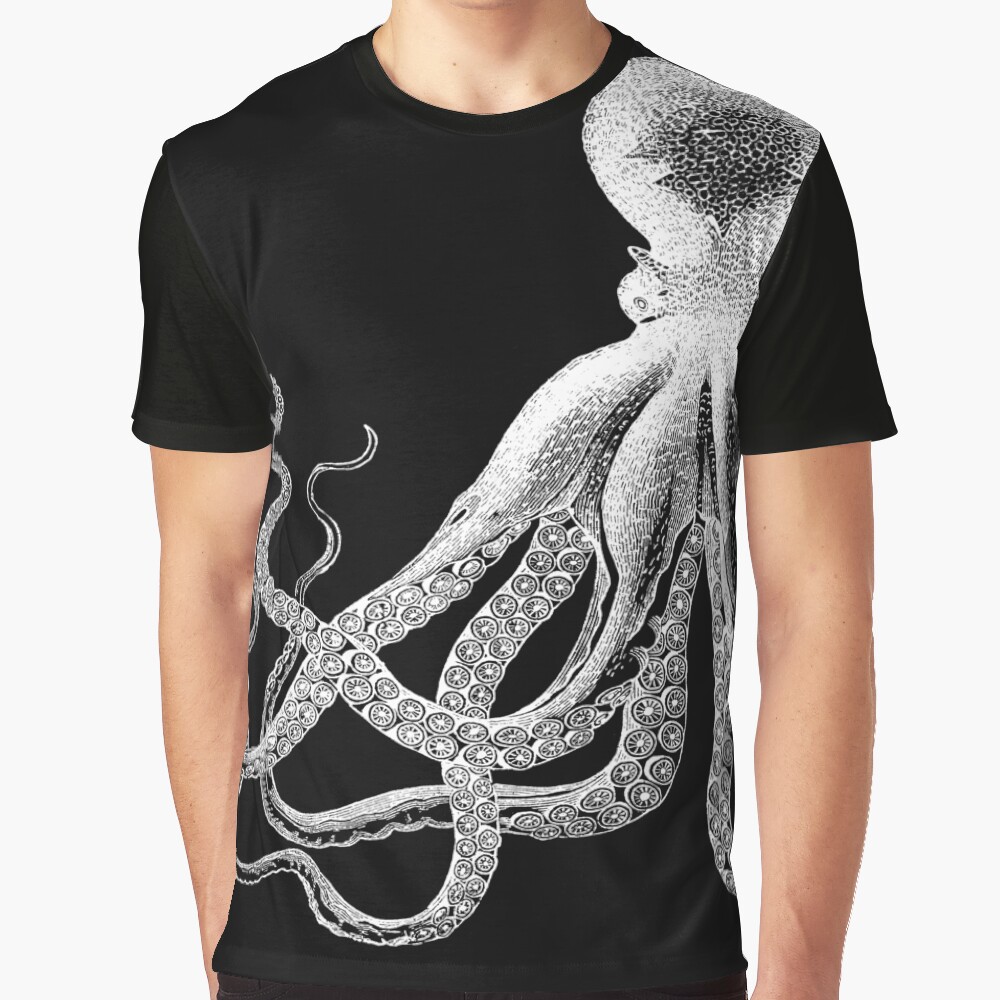 Octopus | Vintage Octopus | Tentacles | Sea Creatures | Nautical | Ocean | Sea | Beach | Black and White | Graphic T-Shirt